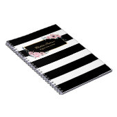 Elegante Girly Schwarz-weiß Stripes Rosa Blütenfar Notizblock (Rechte Seite)