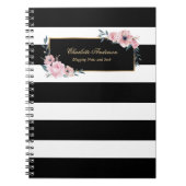 Elegante Girly Schwarz-weiß Stripes Rosa Blütenfar Notizblock (Vorderseite)
