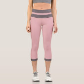 Elegante Girly Solid Rosa Farbgraue Streifen Capri Leggings (Vorderseite)