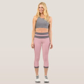 Elegante Girly Solid Rosa Farbgraue Streifen Capri Leggings (Vorderseite)