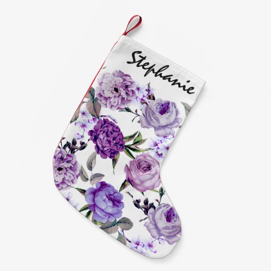 Elegante Girly violette lila lila Blumen Kleiner Weihnachtsstrumpf (Vorderansicht (hängend))
