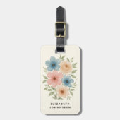 Elegante Girly Watercolor Blau Blume in Beige und Gepäckanhänger (Vorderseite vertikal)