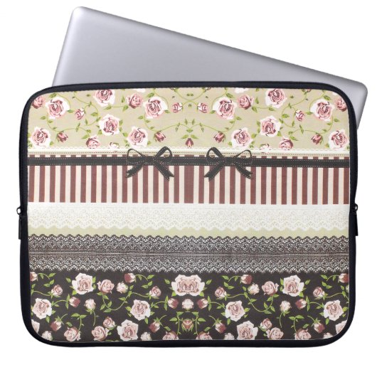 Elegante Girly weiße Spitze und rosa Rosen Laptopschutzhülle (Vorderseite)