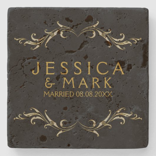 Elegante Girly Wirbel Blumenrahmen Steinuntersetzer (Vorderseite)