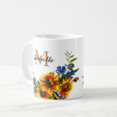 Elegante Girly Yellow Sunflower Name Monogram Tass Kaffeetasse (Vorderseite Links)