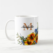 Elegante Girly Yellow Sunflower Name Monogram Tass Kaffeetasse (Links)