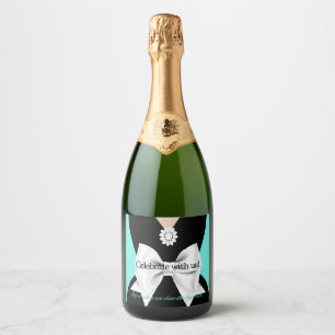 Elegante Glam Aqua Baby & Co Tiffany Babyparty Schaumweinetikett
