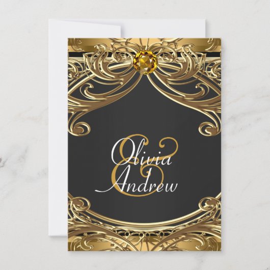 Elegante Glam Black and Gold Wedding Einladung (Vorderseite)