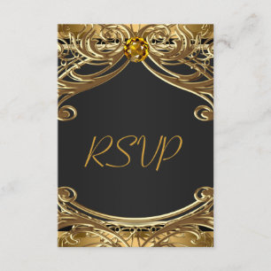 Elegante Glam Black and Gold Wedding RSVP Karte
