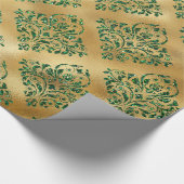 Elegante Glam Gold Green Glitzer Sparkle Damask Geschenkpapier (Ecke)