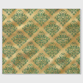 Elegante Glam Gold Green Glitzer Sparkle Damask Geschenkpapier (Flach)