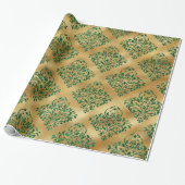 Elegante Glam Gold Green Glitzer Sparkle Damask Geschenkpapier (Ungerollt)