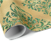 Elegante Glam Gold Green Glitzer Sparkle Damask Geschenkpapier (Rolleneckpunkt)