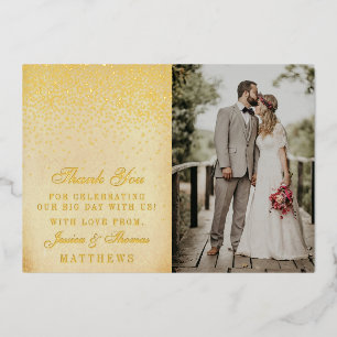 Elegante Glam Konfetti Hochzeitsfoto Danke Echt Folieneinladung