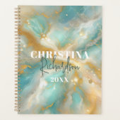 Elegante Glam Luxury Aquamarine Marble Gold Glitze Planer (Vorderseite)