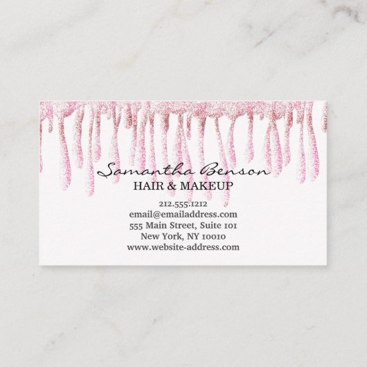 Elegante Glam Make-up Haare rot Rosa Glitzer Tropf Visitenkarte (Rückseite)