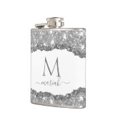 Elegante Glam Torn Glitzer Paper Name Monogram Flachmann (Links)