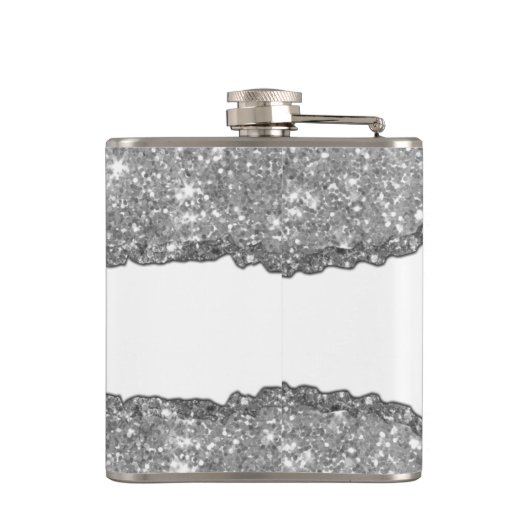 Elegante Glam Torn Glitzer Paper Name Monogram Flachmann (Rückseite)