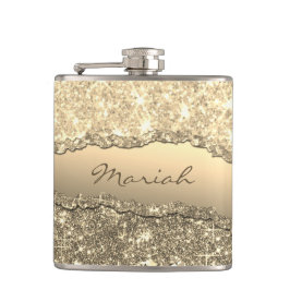 Elegante Glam Torn Glitzer Paper Name Monogram Flachmann