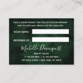 Elegante glam tropische und goldene Beweiskarte Empfehlungskarte (Rückseite)