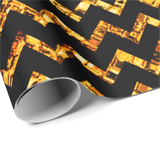 Elegante Glam Zickzack Gold Schwarzer Glitzer Spar Geschenkpapier (Rolleneckpunkt)
