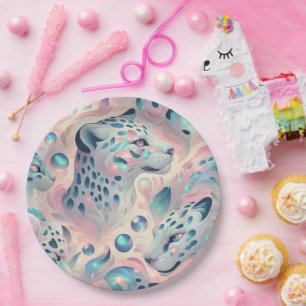 Elegante Glamour Opal Leoparden Druck Papier Telle Pappteller
