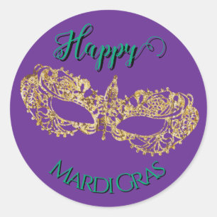 Elegante glänzende goldene Mardi-Gras-Maske  Runder Aufkleber