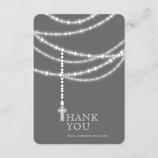 Elegante, glänzende Rosaienperlen und religiöse Kr Dankeskarte (Vorderseite)