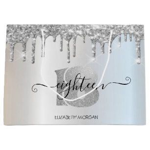 Elegante glänzende Silber-Tropfen zum 18. Geburtst Große Geschenktüte