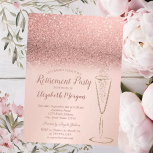 Elegante Glas-Roségold-Glitzer-Bokeh-Ruhestand Einladung