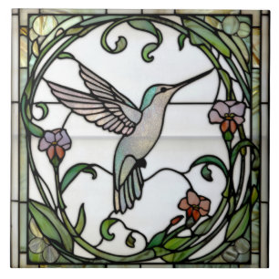 Elegante Glasmalerei im Jugendstil mit Kolibri-Mot Fliese