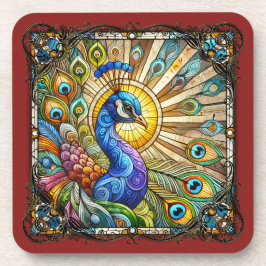 Elegante Glasmalerei-Pfau Art Nouveau Getränkeuntersetzer