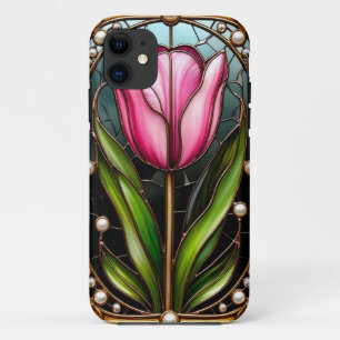 Elegante Glasmalerei-Tulpe mit goldenem Rahmen Case-Mate iPhone Hülle