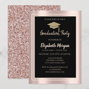 Elegante Glitter-Abschlusskappe Roségold Glitter Einladung