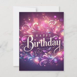 Elegante Glitter-Blumen-Geburtstagspostkarte - ros Postkarte