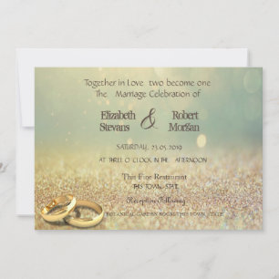 Elegante Glitter Bokeh, Ringe  Hochzeits-Einladung Einladung