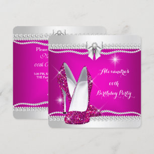 Elegante Glitter Glamour Rosa High Heels Geburtsta Einladung