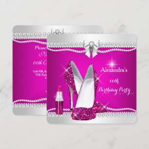 Elegante Glitter Glamour Rosa High Heels Lippensti Einladung