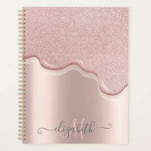 Elegante Glitter-Roségold-Tropfen Monogramm Planer