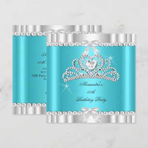 Elegante Glitter Türkis Blau Silber Tiara Herz Einladung