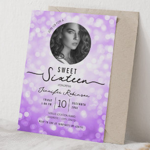 Elegante Glitterlichter Sweet 16 Geburtstag Lila  Einladung