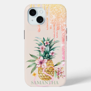 Elegante Glittertropfen Blumige Ananas Case-Mate iPhone Hülle
