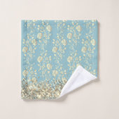 Elegante Glittery-Blume auf Pulverblau Badhandtuch Set (Waschlappen)