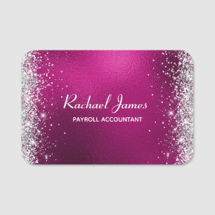 Elegante Glittery Hot Pink Foil Name Tag Namensschild