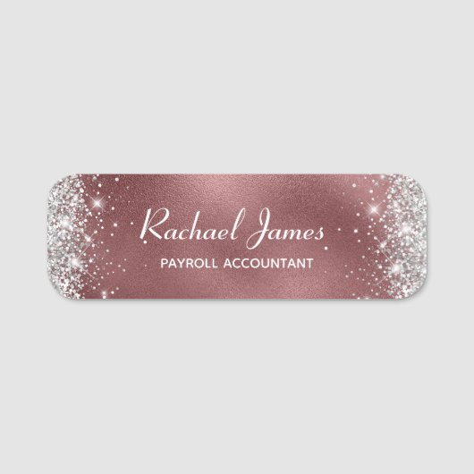 Elegante Glittery Rose Gold Foil Name Tag Namensschild (Vorderseite)