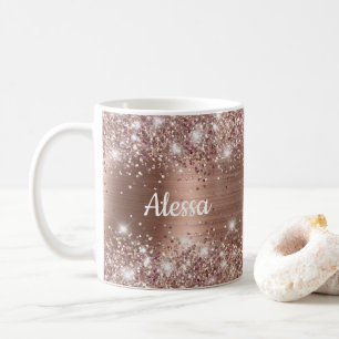 Elegante Glittery Rose Goldene Glam Name Kaffeetasse