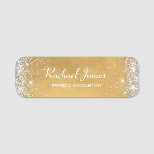 Elegante Glittery Soft Gold Foil Name Tag Namensschild (Vorderseite)
