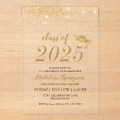 Elegante Glitzer Black Gold Hat Graduation Party Acryleinladungen (Vorderseite)