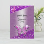 elegante Glitzer-Folie funkelt lila Butterfly Einladung (Stehend Vorderseite)