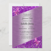 elegante Glitzer-Folie funkelt lila Butterfly Einladung (Rückseite)